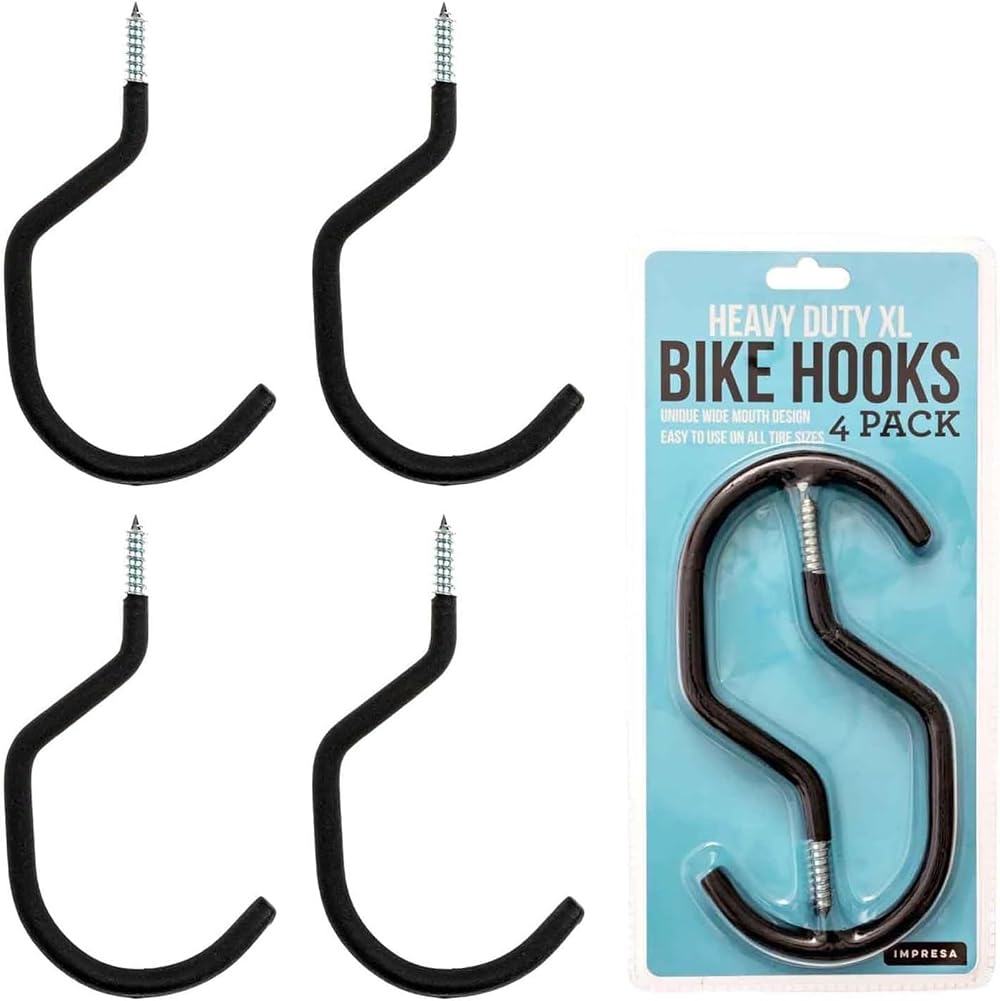 IMPRESA 4 Pack XL Bike Hooks Heavy Duty Garage Storage Wall Ceiling Mount 45kg