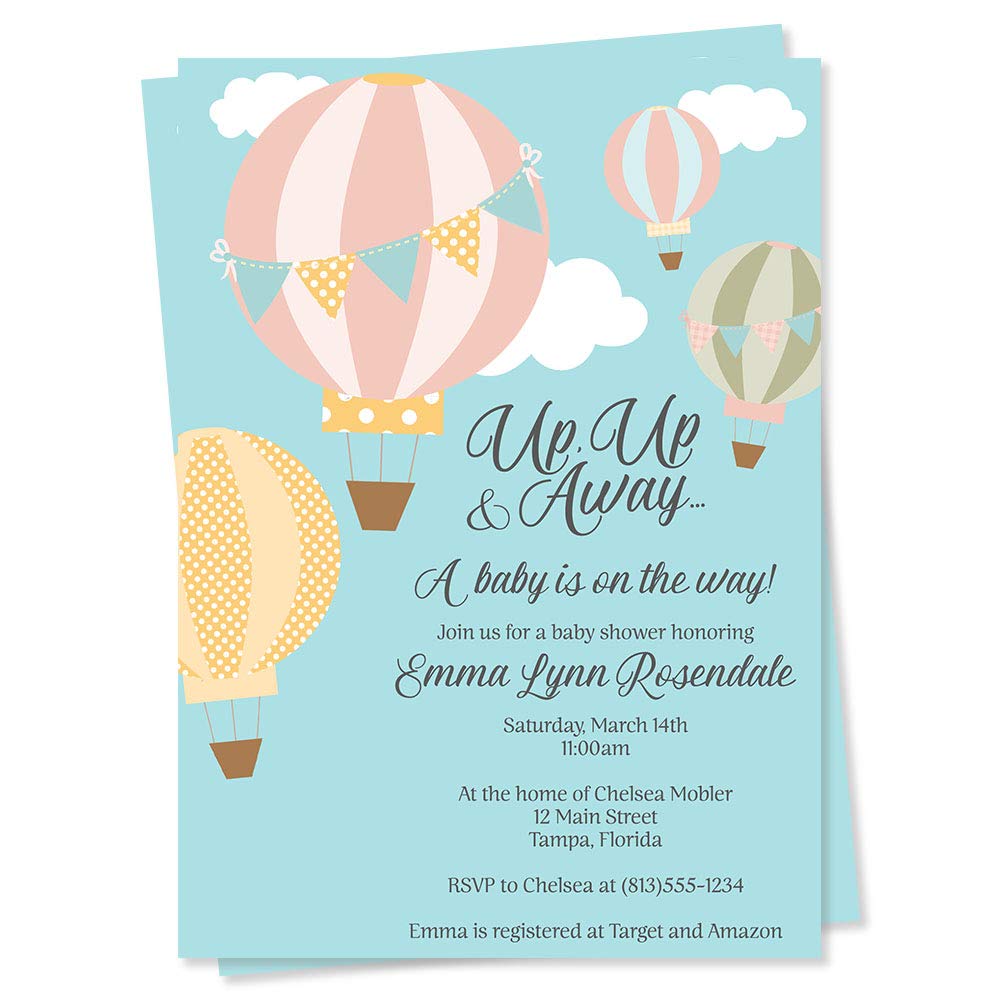 Amazoncom Hot Air Balloon Baby Shower Invitations Up Up Away Invites Gender Neutral Unisex Boy Or Girl New Plan Rescheduled Event Party Shower Save The Date Postponed Personalized Customized Printed 12