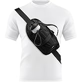 Peicees Waist Pack with Water Bottle Holder for Men Women Waterproof Running Sling Bag for Outdoor Travel Cycling Climbing Walking Fanny Pack, Compatible with All Phones, Black