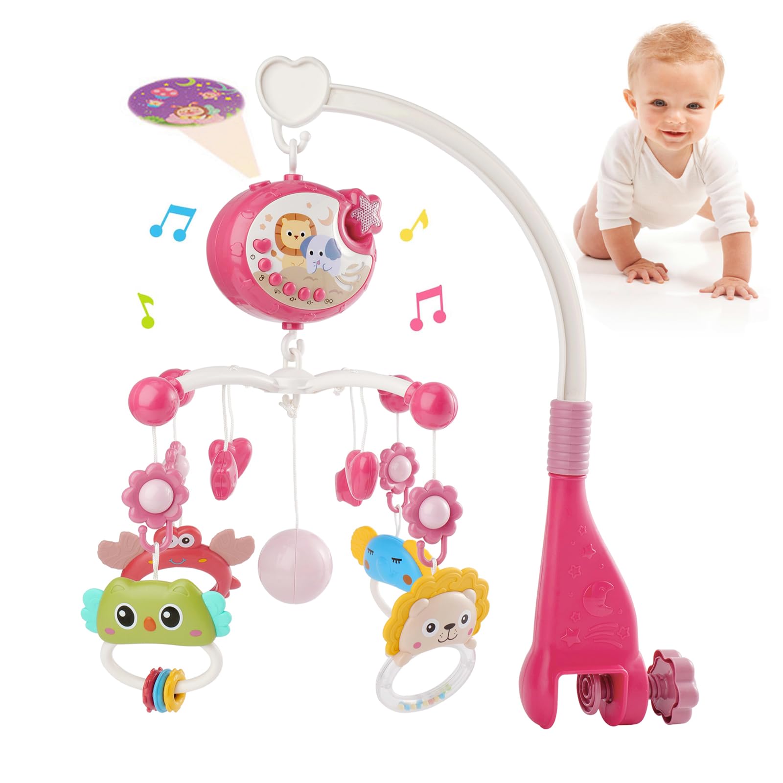 Cot Mobile for Baby, Crib Mobile with Music and Projection, Hanging Mobiles for Crib with Timing Function, 360° Rotating Nursery Cot Baby Bed Rattle Toy for Boys Girls, Gift for Newborn 0-12 Months