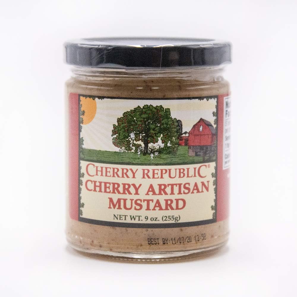Cherry Artisan Mustard - Michigan Tart Cherries - Mild and Sweet Condiment - 9 oz Jar