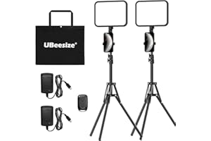 UBeesize 2-Pack LED Video Light Kit, 3000-6500K Dimmable Photography Studio Lights with Tripod Stand & Phone Holder, Video Recording & Streaming Lighting for Makeup, Gaming, YouTube