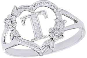 CaliRoseJewelry Silver Initial Alphabet Personalized Heart Ring - Letter T