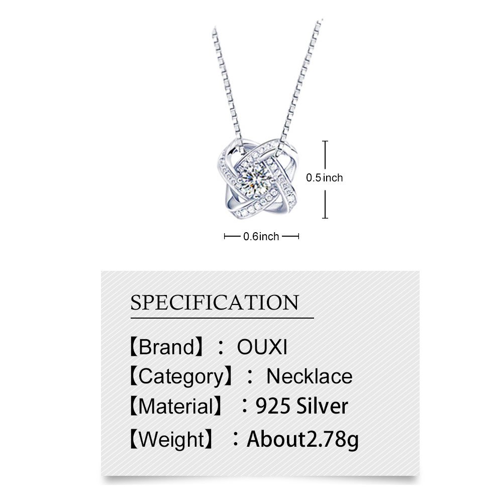 OUXi Sterling Silver Infinity love Diamond Pendant Necklace with Cubic Zirconia for Women