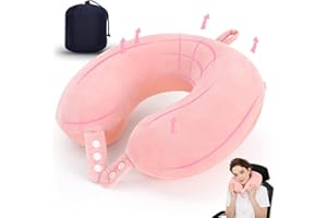 TALLGO Travel Neck Pillow, Best Memory Foam Airplane Pillow for Head Support Soft Adjustable Pillow for Plane, Car & Home Recliner Use (Pink)