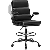 Drafting Chair Tall Office Chair with Padded Flip-up Armrests Executive Ergonomic Computer Standing Desk Chair with Comfortable Leather Backrest and Adjustable Footrest Ring (Black)