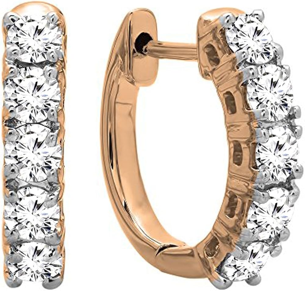 Dazzlingrock Collection 0.50 Carat (ctw) 14K Gold Real Round Cut White Diamond Ladies Huggies Hoop Earrings