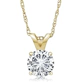 Gem Stone King 14K Yellow Gold White Moissanite Solitaire Pendant Necklace For Women | 0.27 Cttw | Round 4.5MM | With 18 inch Chain