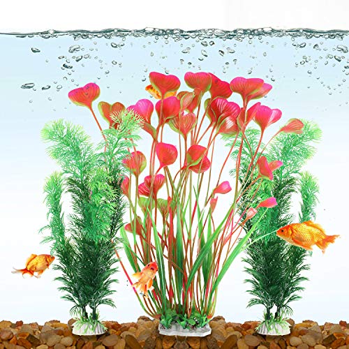 Tacobear 3PCS Artificial Aquarium Plants Decor Plastic Fish Tank Plants Decorations Ornament Aquatic Plant Colorful Water Plants (3PCS Two Styles)