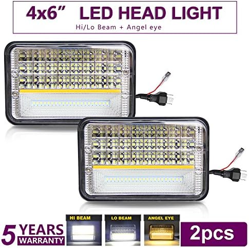 Jiuguang 4x6 led Headlights Sealed Beam Hi/Lo Beam + Angel Eye Rectangular Replacement H4651 H4652 H4656 H4666 H6545 for Peterbil Kenworth Freightinger Ford Probe Chevrolet Oldsmobile Cutlass
