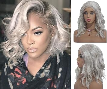 Amazon Com Short Wavy Bob Wigs Grey Lace Front Human Hair Pre