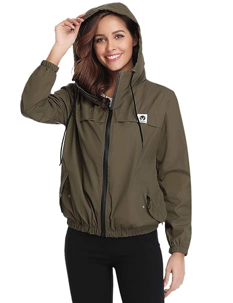 Abollria Damen Regenjacke Leichte Kurze Jacke mit Atmungsaktiv Futter Herbst Wasserdichte Übergangjacken mit Kapuze