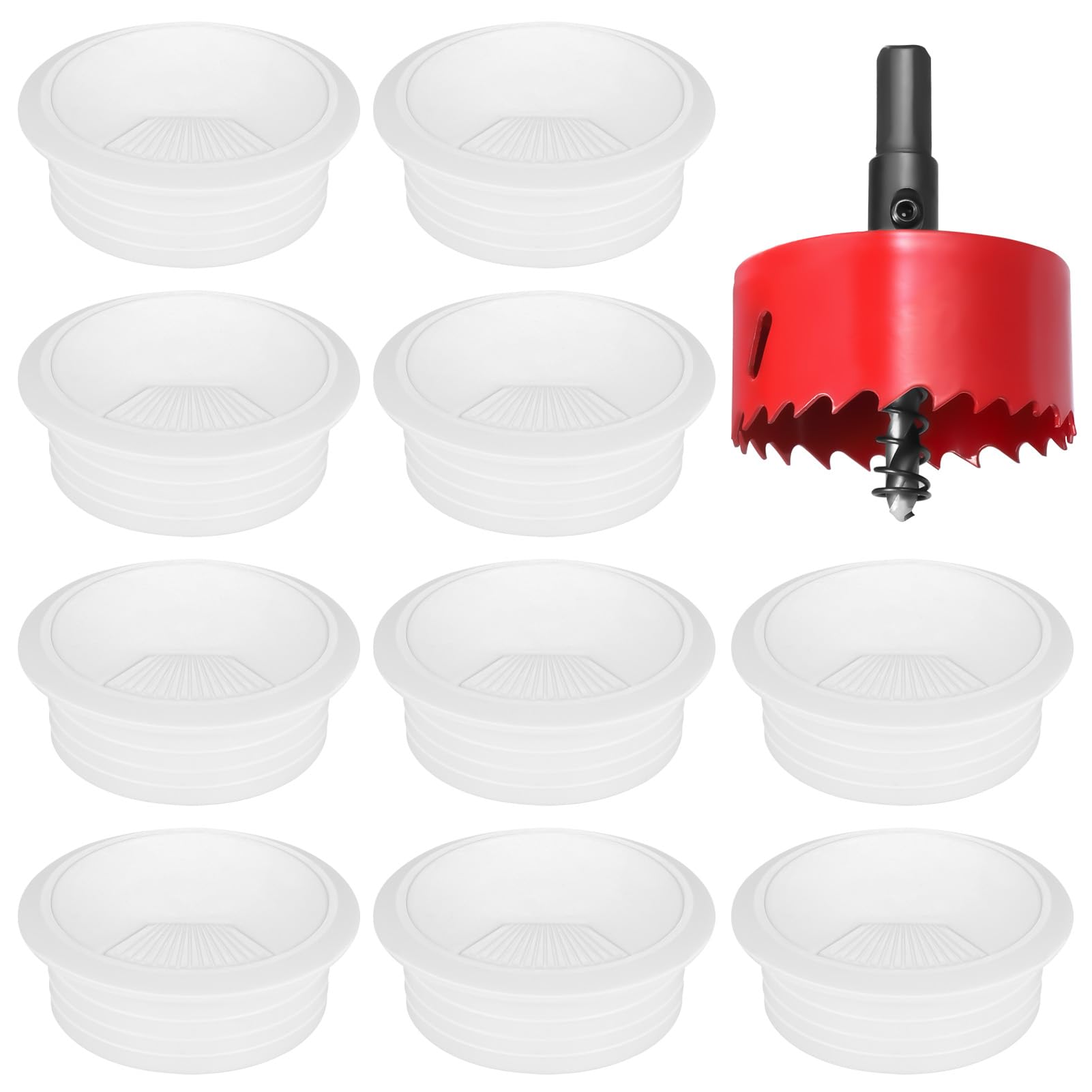Hejo 10PCS Desk Grommet, Table Cable Grommet 80mm with Hole Saw, Round Cord Cable Hole Cover Wire Organizer for Home and Office Table (White)