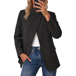 Cicy Bell Women Plaid Blazer Business Stand Collar Open Front Suit Jacket | One Button, Casual Trendy, Work Office, Fall Spri