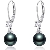 Dreamboat Pearl Dangle Drop Earrings for Women 925 Sterling Silver Black Pearl Dangling Earring Anniversary Christmas Birthday Jewelry Gifts for Mom Wife Daughter Her