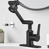 Matte Black 1080° Rotatable Bathroom Faucet, 4 Modes Stainless Steel 1 Hole | Fit 1 Hole or 3 Hole, Supply Lines, 1-Handle, L