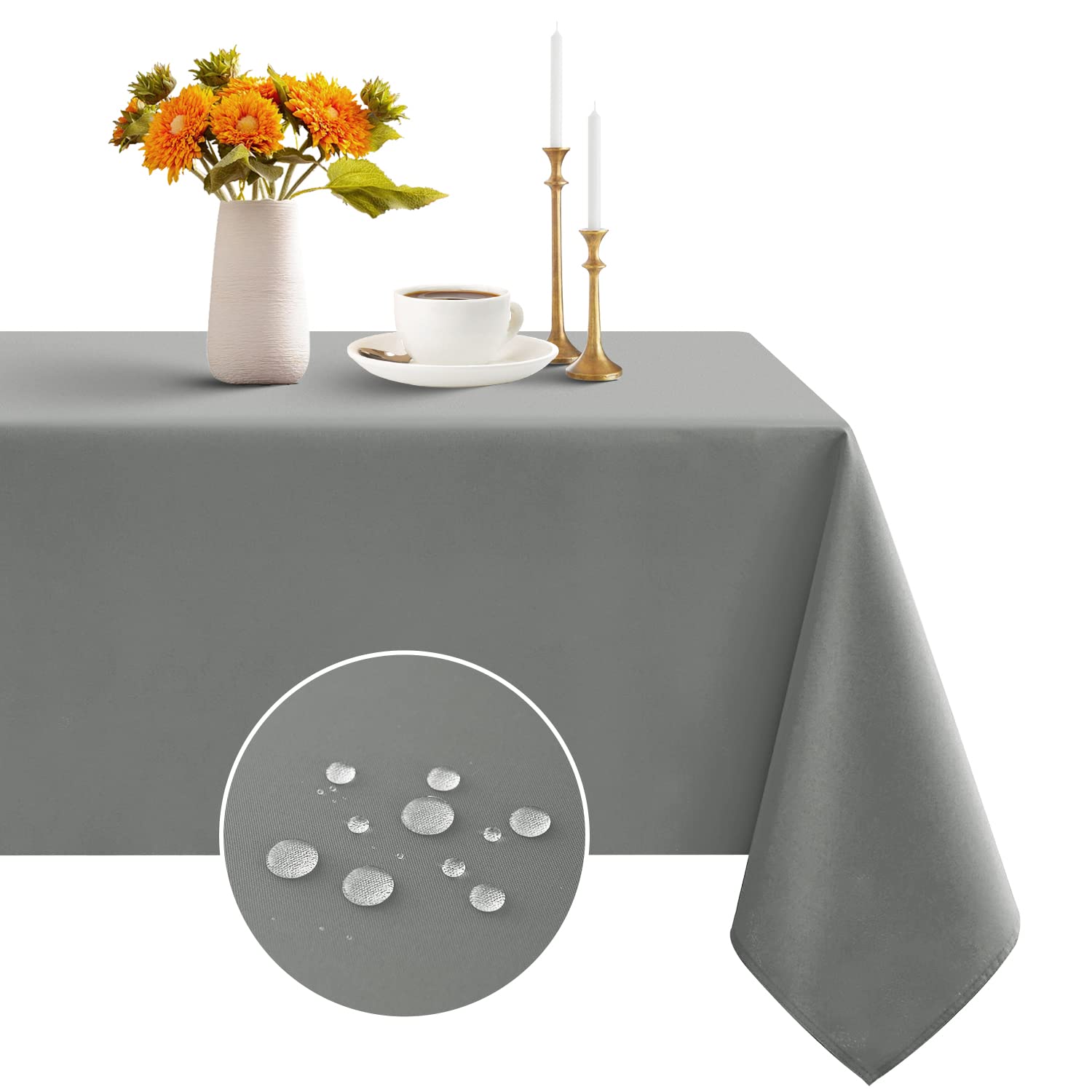 Romanstile Table cloth wipe clean,large,140x280 CM,Grey,Stain Resistant Washable Tablecloth Polyester Table Cover for festive Dining Party Wedding New Year Restaurant Outdoor Decorations