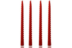 KANDELO 10 inch Red Spiral Taper Candles Set of 4 Pack Tapered Candle, Tall Candlesticks,for Dinner Party Wedding, Holiday Spring,Home Decor,Kitchen Decor (4, Red, 10inch)