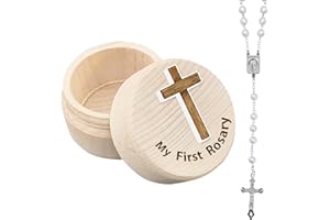 AZBUK Holy First Communion Rosary Christian Gifts, My First Rosary and Keepsake Box, Rosary Set, White Rosary Gifts Catholic Baptism Gifts, Rosary Beads Catholic for Men, Women and Kids with Wooden Box