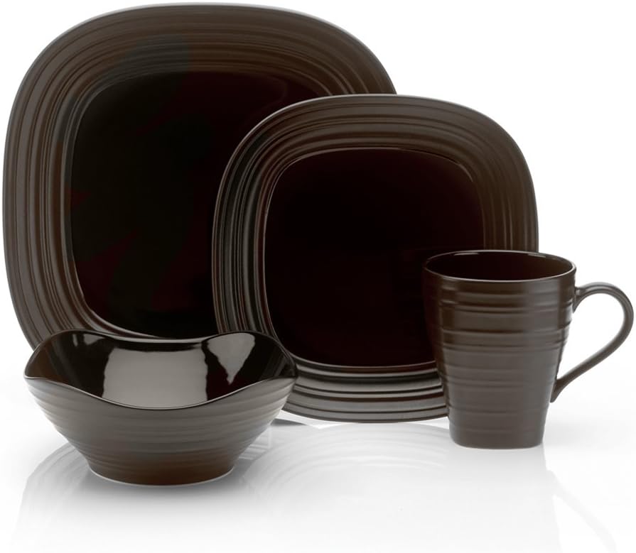 Mikasa Swirl Chocolate Square 4 Piece Place Setting