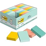 Post-it Notes, 1 3/8 in x 1 7/8 in, 24 Pads, America's #1 Favorite Sticky Notes, Beachside Café Collection, Pastel Colors, Cl
