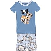 KicKee Graphic Print Short Sleeve Pajama Set, Ultra Soft and Snug Fitting PJs, Matching Top and Bottom Sleepwear Set, Newborn to Baby to Kid Pajamas (Dew Pirate Map - 3T)
