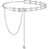 Zelphvt Silver Chain Belts for Women Rhinestone Chain Crystal Bling Dress Belt Adjustable Sparkle Thin Waist Belts for Wedding Party Evening Dress