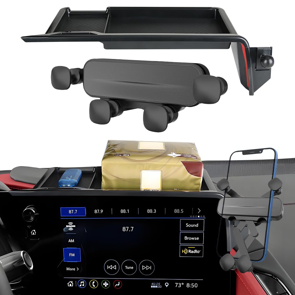 Photo 1 of Car Phone Holder Center Console Organizer for Chevrolet Chevy Corvette 2020-2025 C8 Accessories Navigation Screen Bracket Interior Decoration Mobile Cell Phone Mount with Dashboard hidden Storage Box