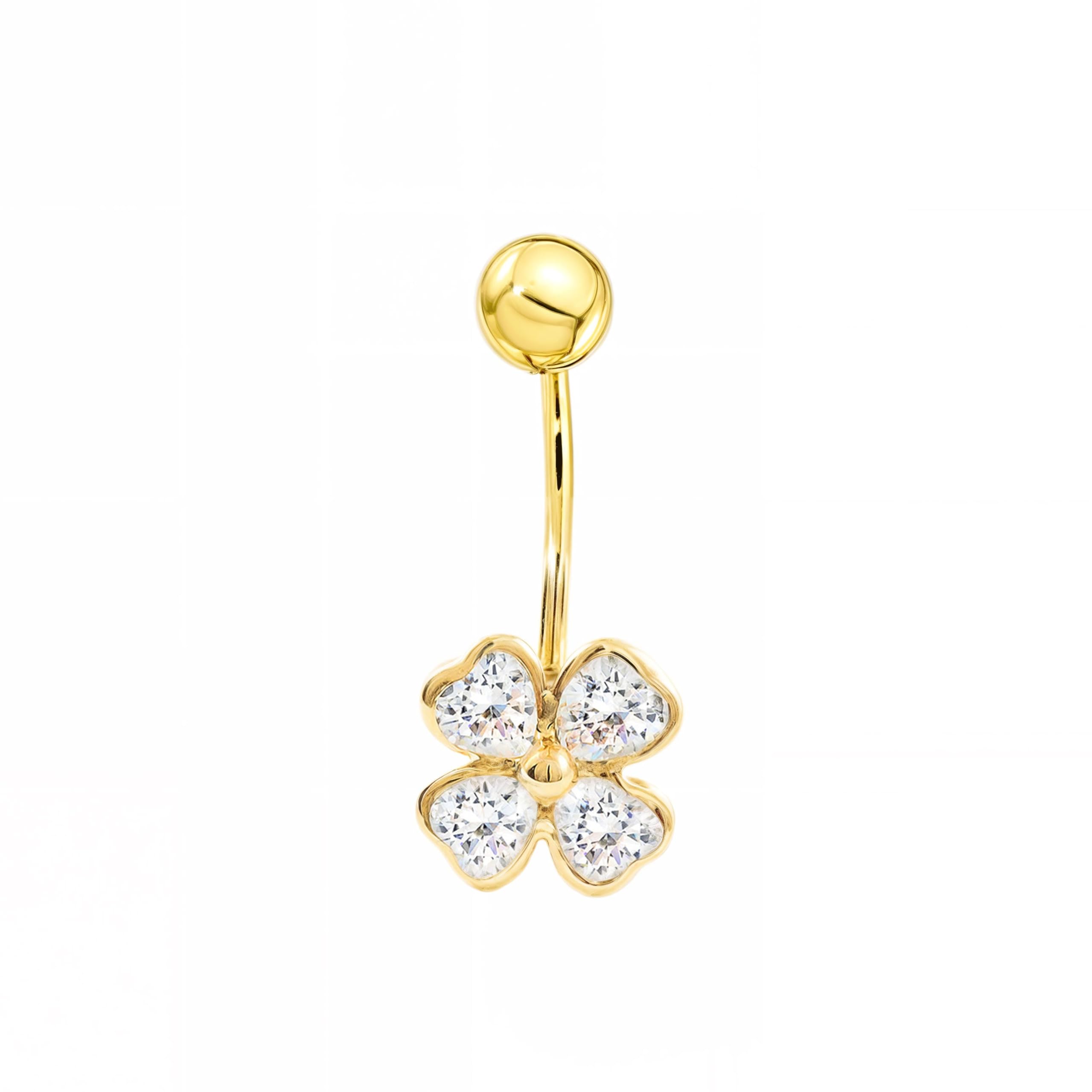 Monde Petit 9ct Yellow Gold clover with zircons navel Piercing