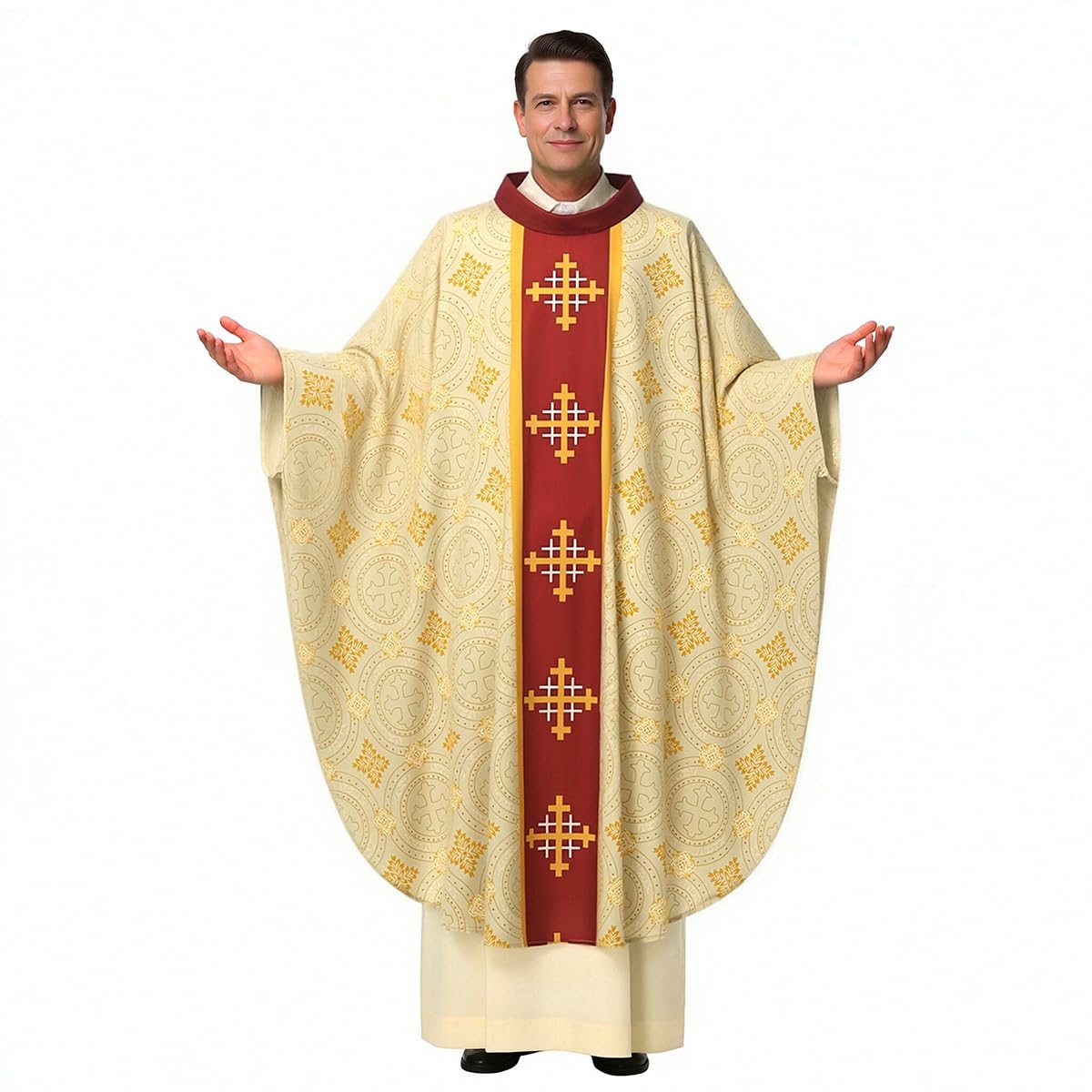 BPURB Clergy Priest Vicar Celebrant Baptism Chasuble Vestments Church Catholic Father Mass Vestments Robe (XL, Yellow)