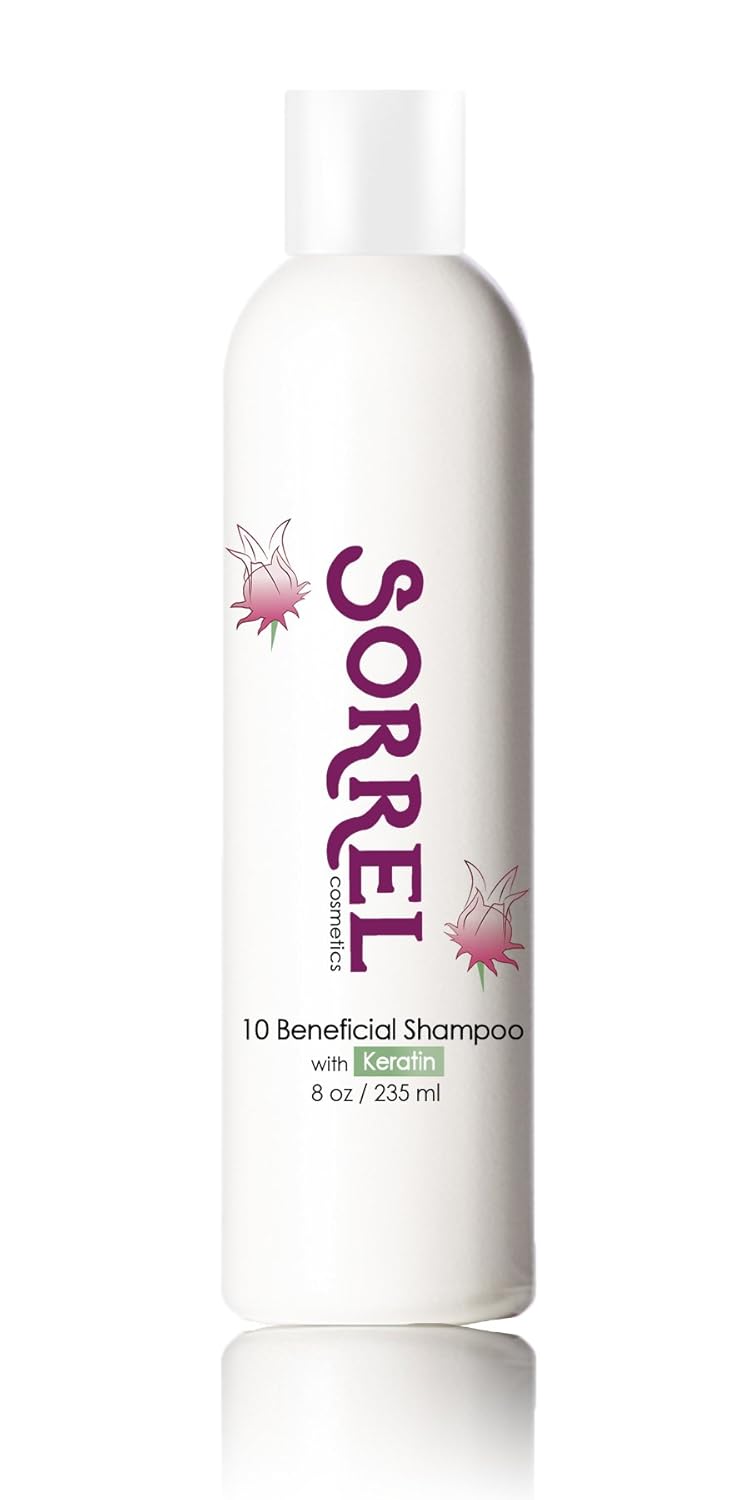 10 Beneficial Shampoo with Keratin Low Lather Cleanser for Dry, Damaged or Chemically Processed hair, Organic Hibiscus, Royal Jelly, Color Care, Healthy Shiny & Strong hair by Sorrel Cosmetics 8 oz