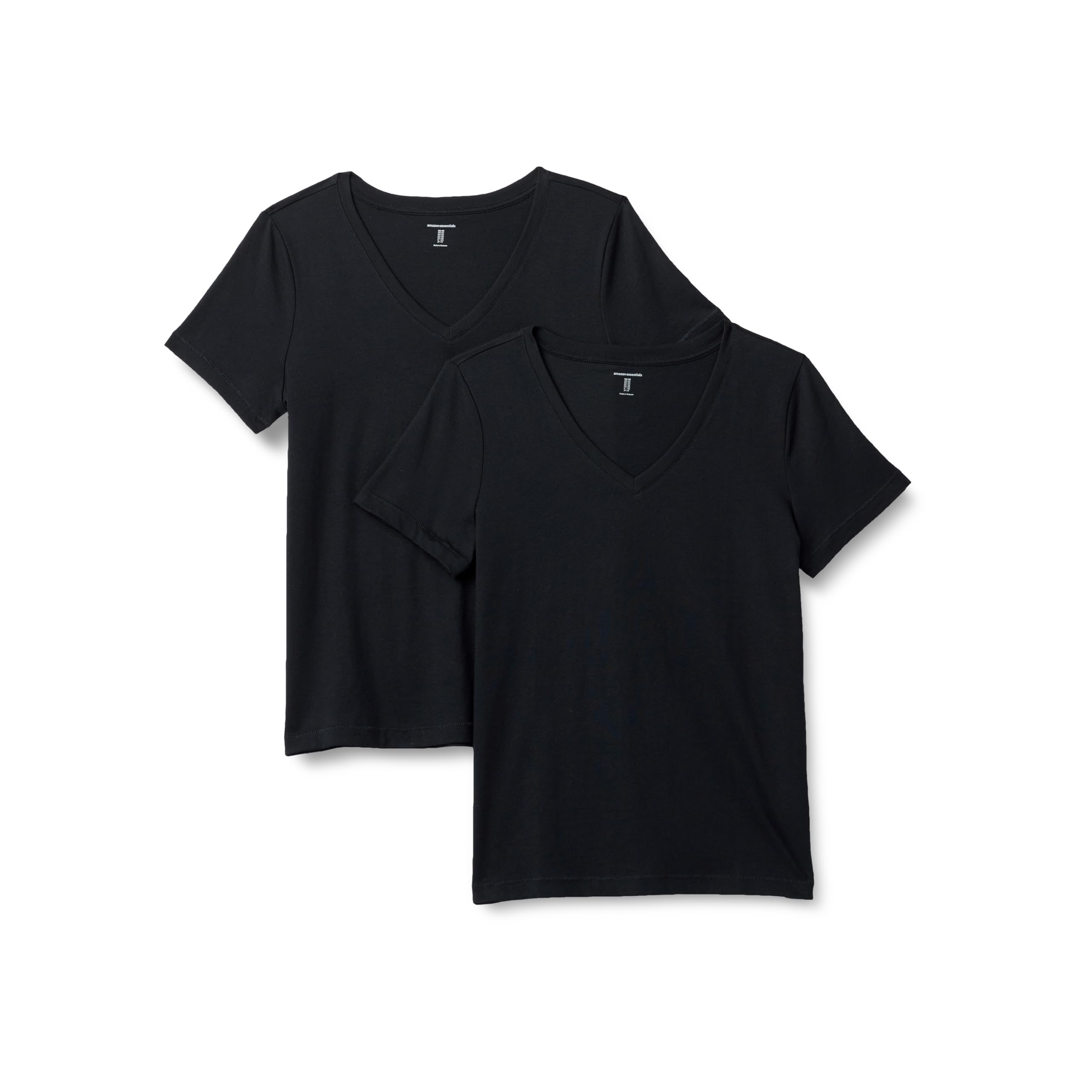 Photo 1 of Grey Amazon Essentials Women's Regular Fit 100% Cotton V-Neck Short Sleeve T-Shirt, Pack of 2, Black, Medium