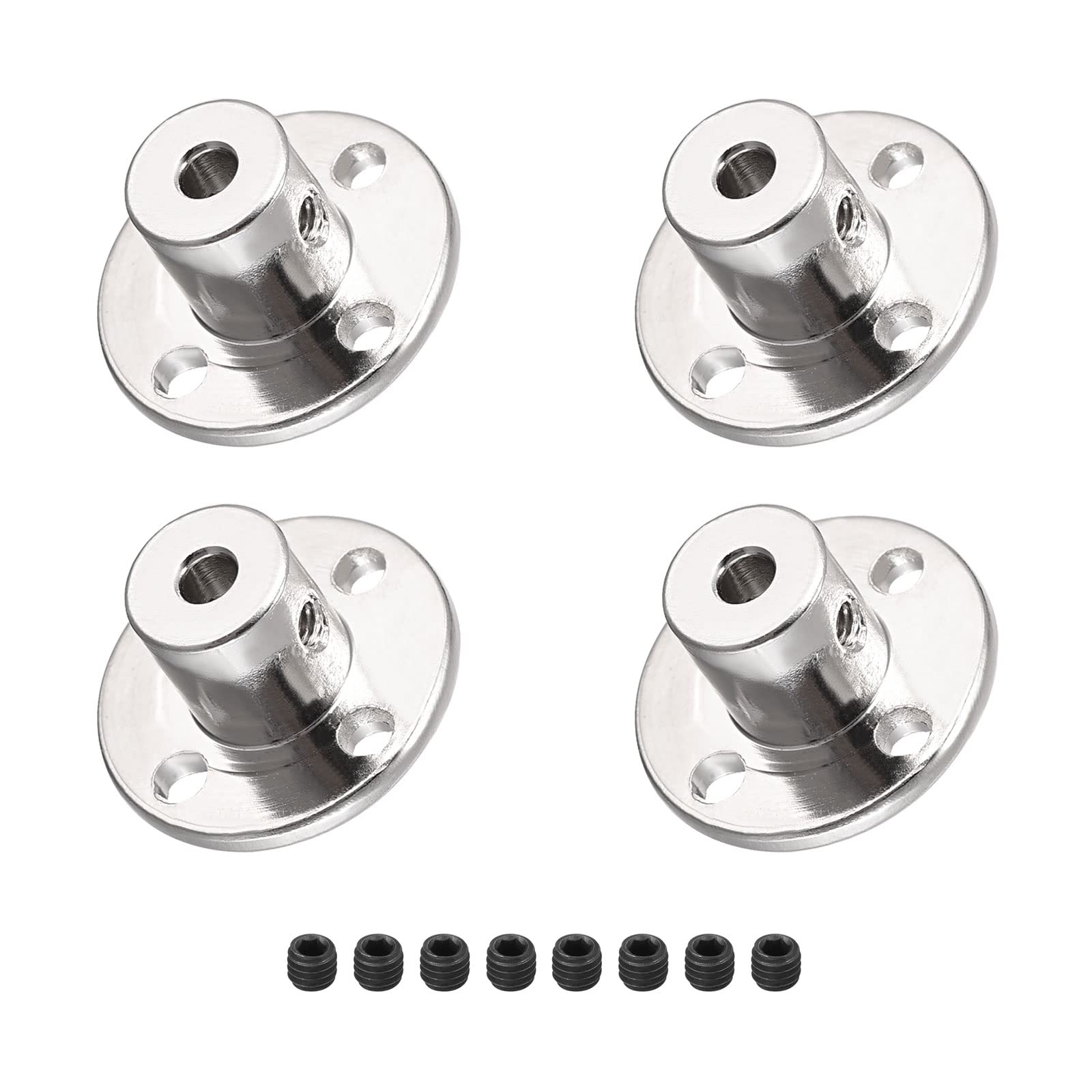 DMiotech 4 Pack 3mm Inner Dia H12xD10 Flange Coupling Connector Rigid Guide Shaft Support Coupler Shaft Coupling with Screws for DIY RC Model Motors Silver
