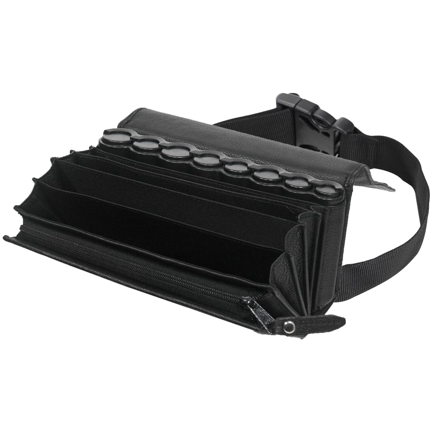 HMF Leather Waiter Wallet with Euro Coin Changer and Carrying Strap, 20.5 x 6.5 x 10 cm, Black