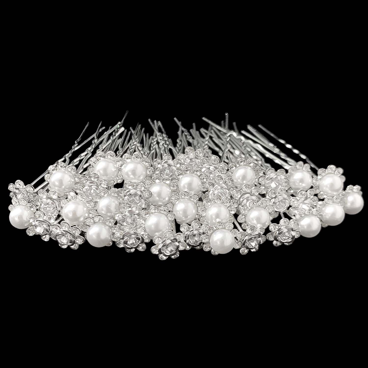 20Pcs Bridal Pearl Flower Crystal Rhinestone Hair Pins Clips - Wedding Bridesmaid Hair Accessories for Women Girls