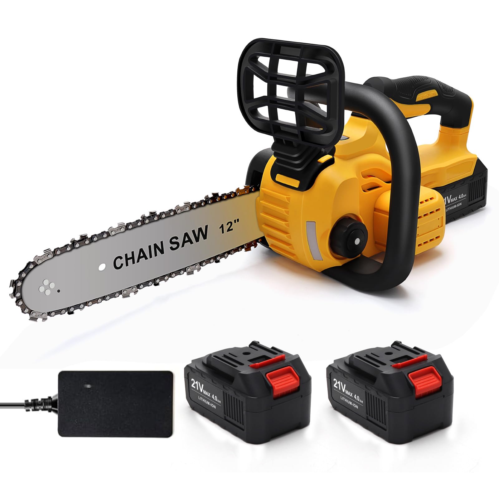 Photo 1 of 12-inch Cordless Chainsaw Brushless, 2 * 4.0Ah Battery, Tool-free Chain Tension & Auto Lubrication