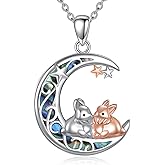 YONFQE Rabbit Necklace S925 Sterling Silver Moon Pendant Cute Animal Jewelry Gifts for Women Mom