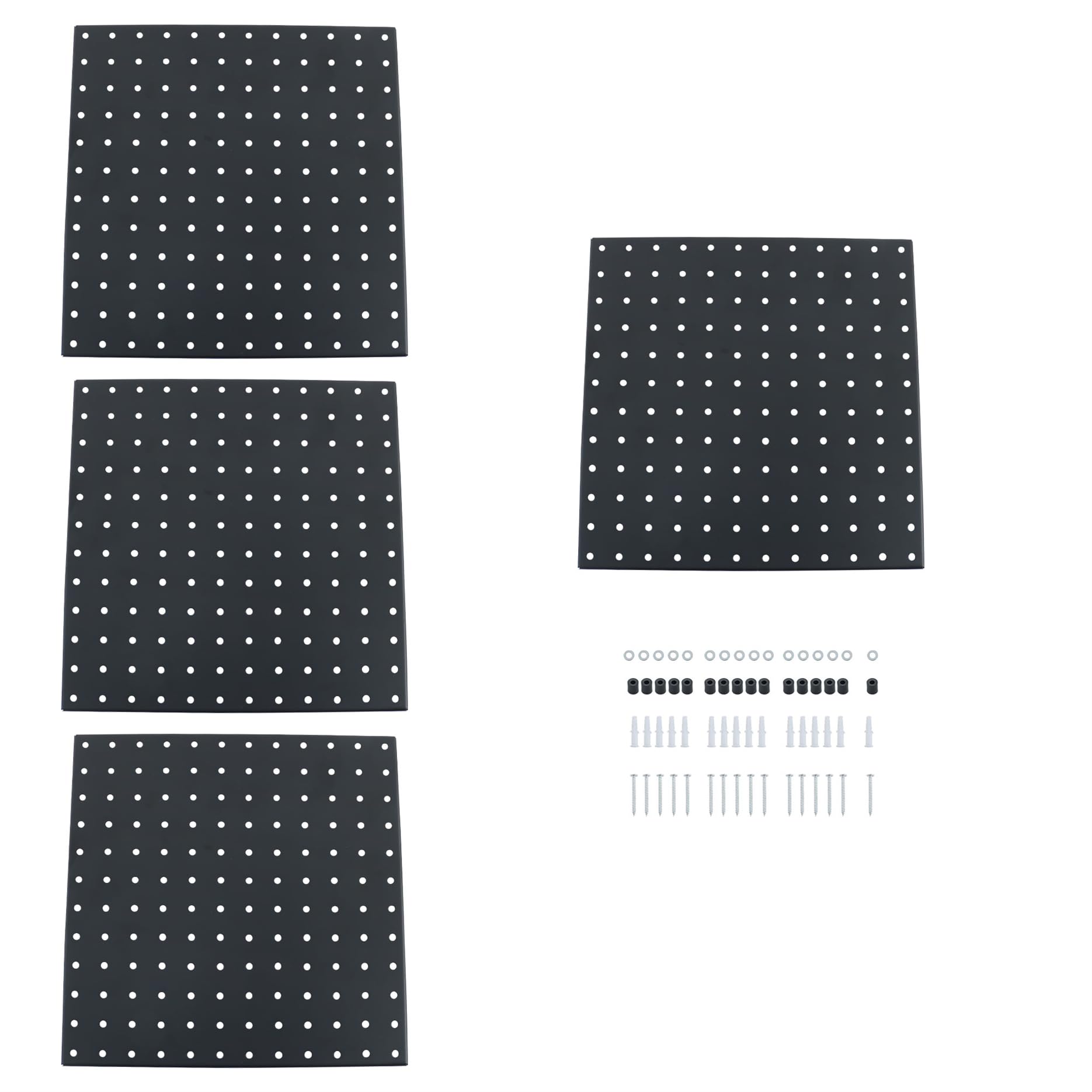 Photo 1 of LiGuVCY Peg Board, 4 Pack Metal Pegboard Panels, 12 X 12 Black Peg Board for Walls, Workbench, Shed, Kitchen and Craft Room