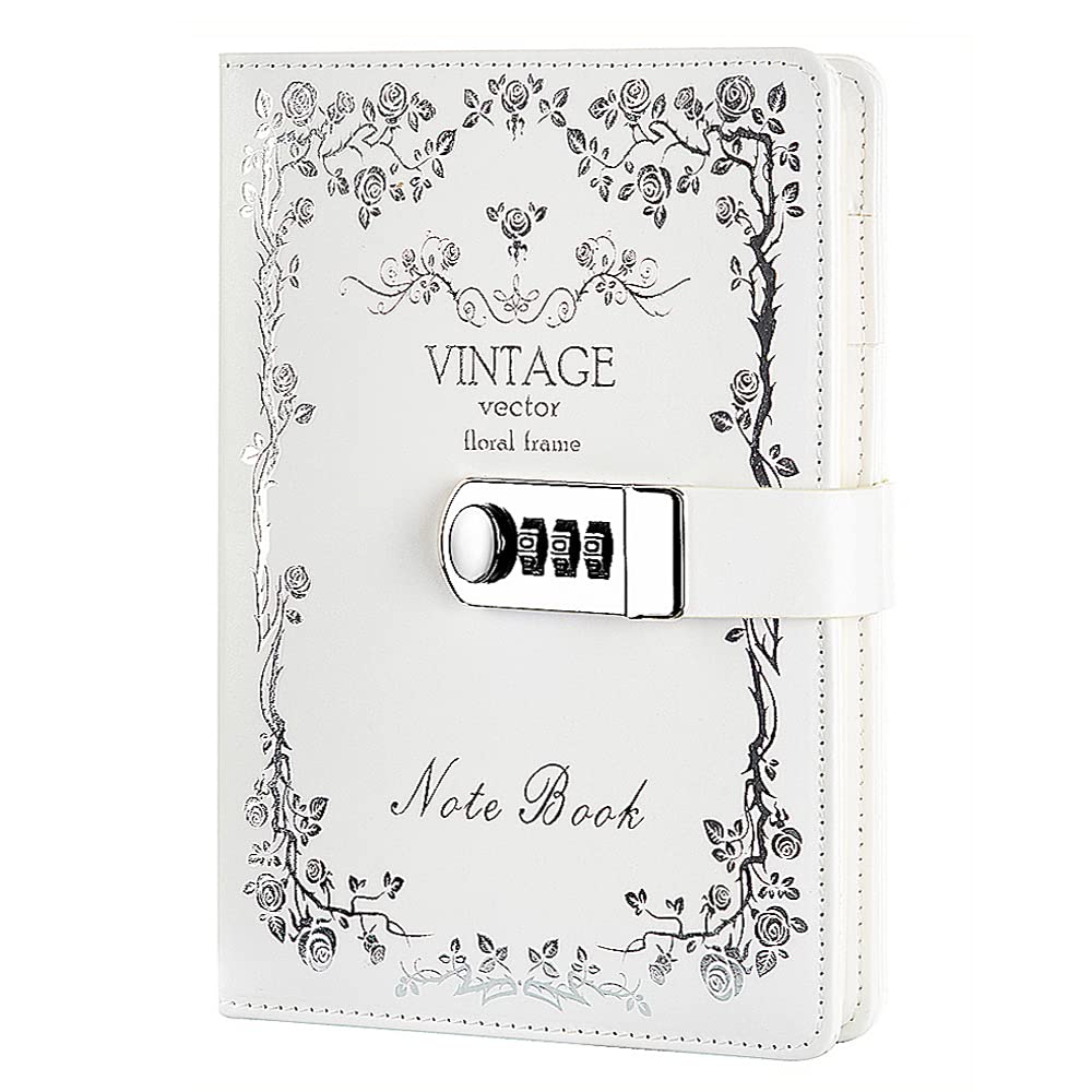 NectaRoy Lockable Diary Lock Journal, PU Leather Cover Writing Notebook Planner, Wire Binding Lined Daily Travel Journal with Lock, Password Notepad with Pen Holder, Size 215x150mm