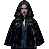 Joukavor Medieval Velvet Cape with Hood Women Short Renaissance Hooded Cape Shawl