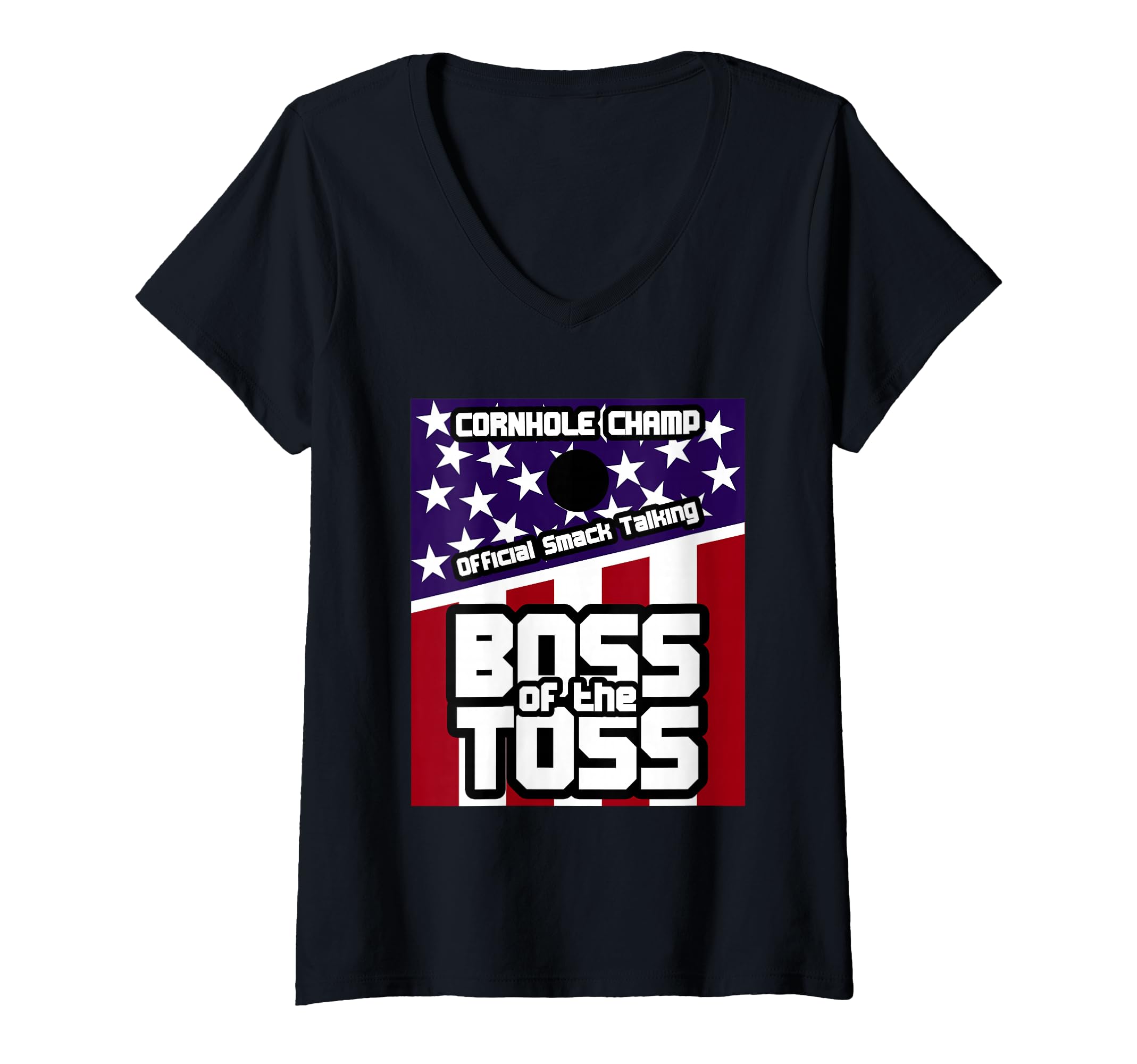 Womens Funny Cornhole Champ Player Boss Toss Bag Jersey V-Neck T-Shirt