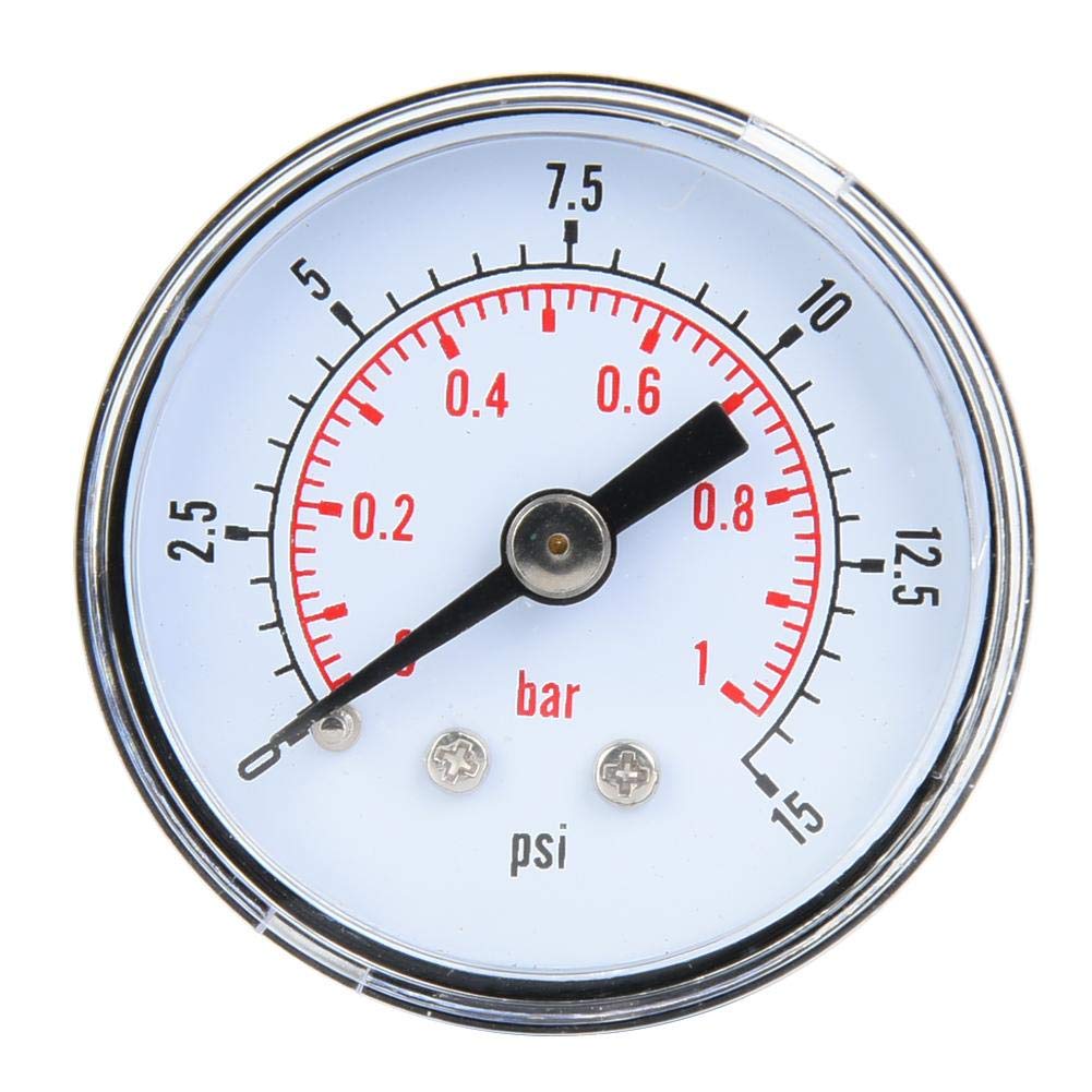 Pressure Gauge,1/8inch BSPT Mechanical Pressure Gauge Double Scale Pointer Type Axial Pressure Meter for Air Oil Water Back Connection(0-15psi,0-1bar)