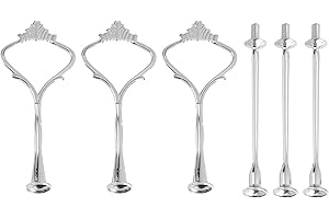 Aramox Cake Plate Stand Handle, 3 Set 2 Tier Cupcake Tray Stand Handle Fruit Plate Fitting Holder Small Crown Shaped Silver A