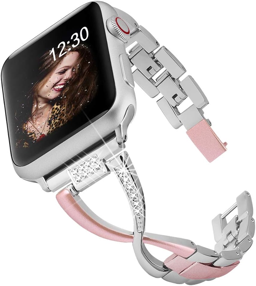 BAITEYOU Band Compatible for Apple Watch Bands 38mm 40mm iwatch Series 4 3 2 1 Bands 42mm 44mm for Women Jewelry Metal Wristband Strap,Bracelet Replacement with Bling Diamond X-Link