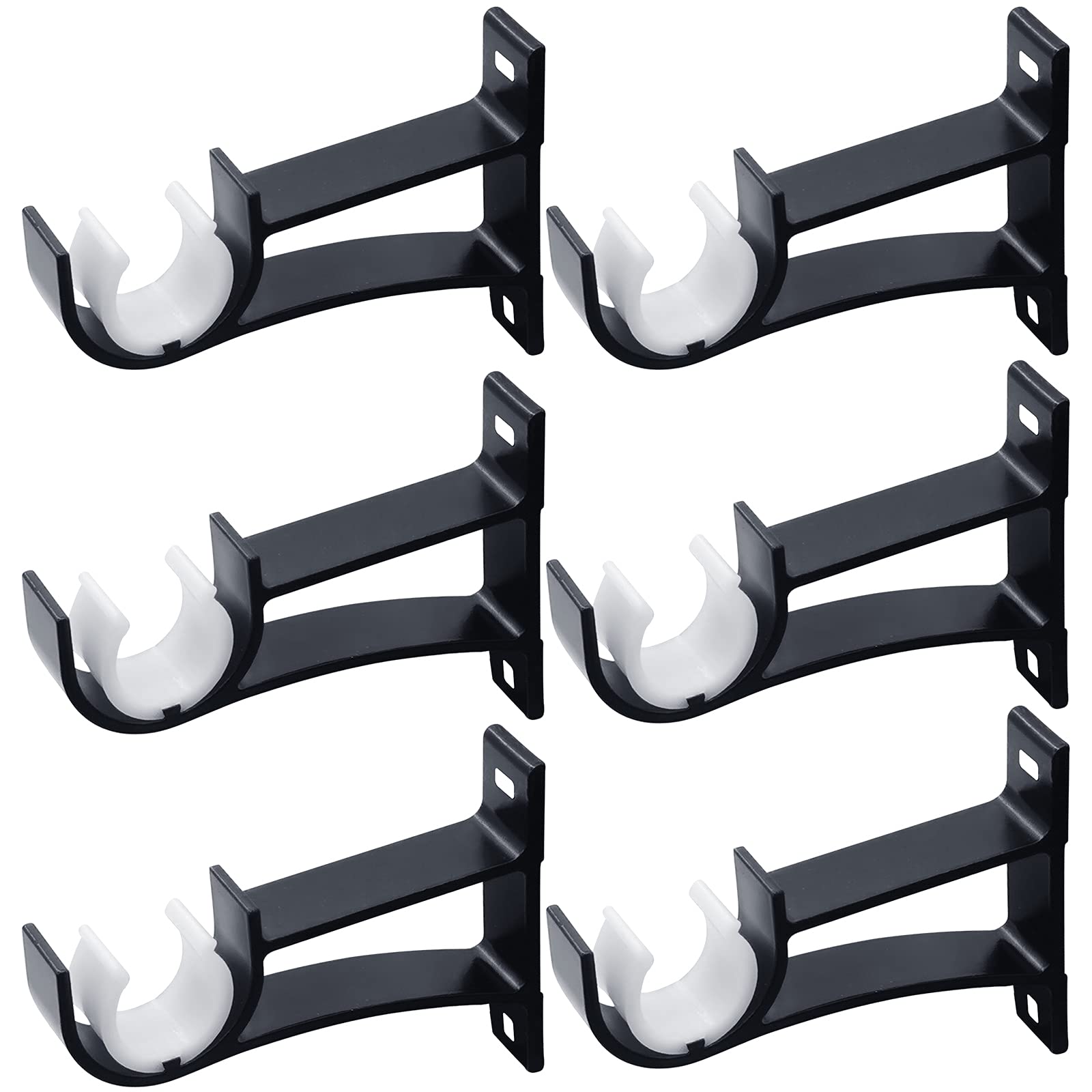 6 Pack Curtain Pole Brackets, 25-28mm Heavy Duty Curtain Rod Bracket Pole Holders, Black Curtain Rail Brackets for Wall