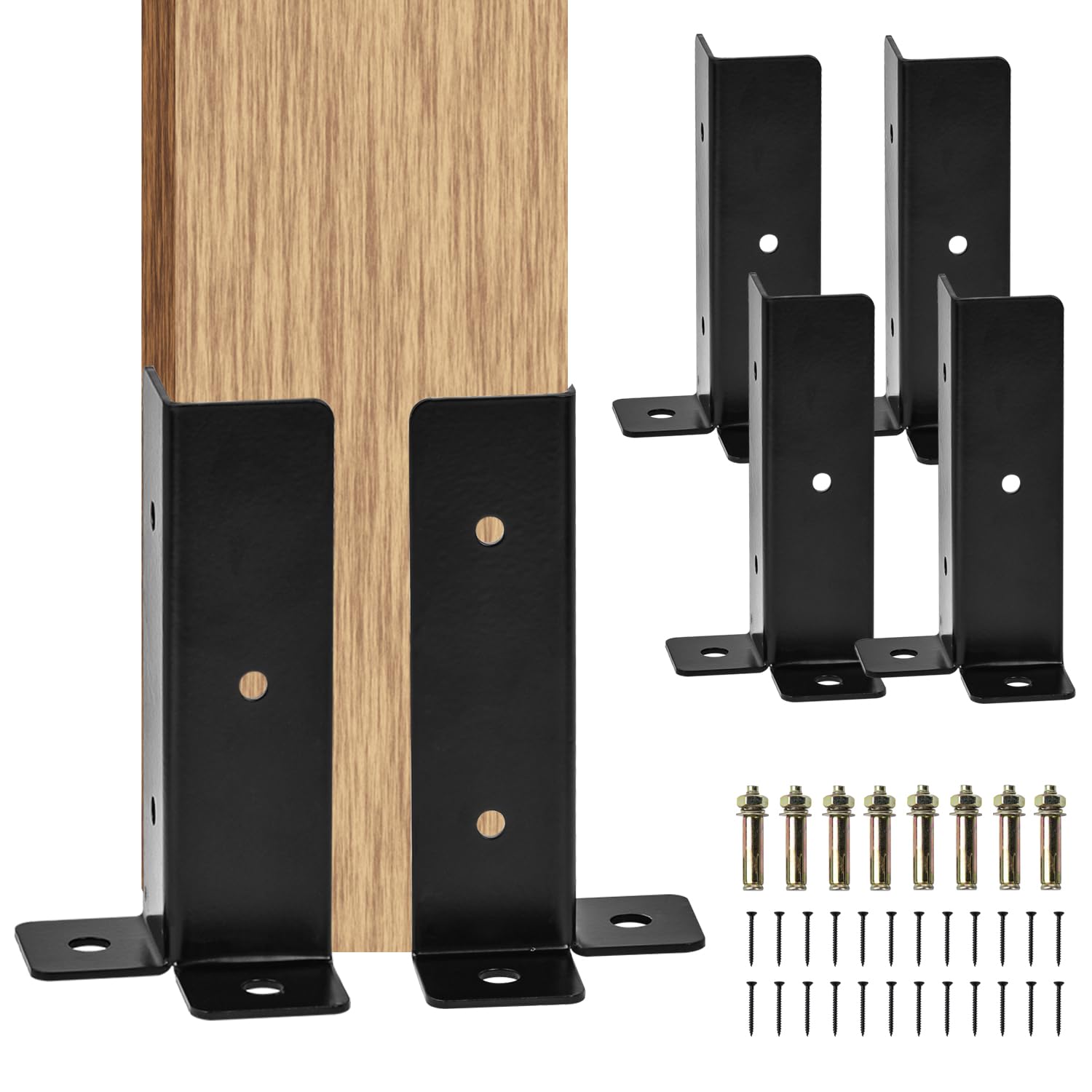 La Vane Adjustable Metal Deck Post Anchor, Set of 4 Wood Fence Base Brackets Fit 1.5x1.5 / 2x2 / 2x4 / 4x4 inch Post, Reversible Heavy Duty Half Column Post Base for Pergola Railing Mailbox