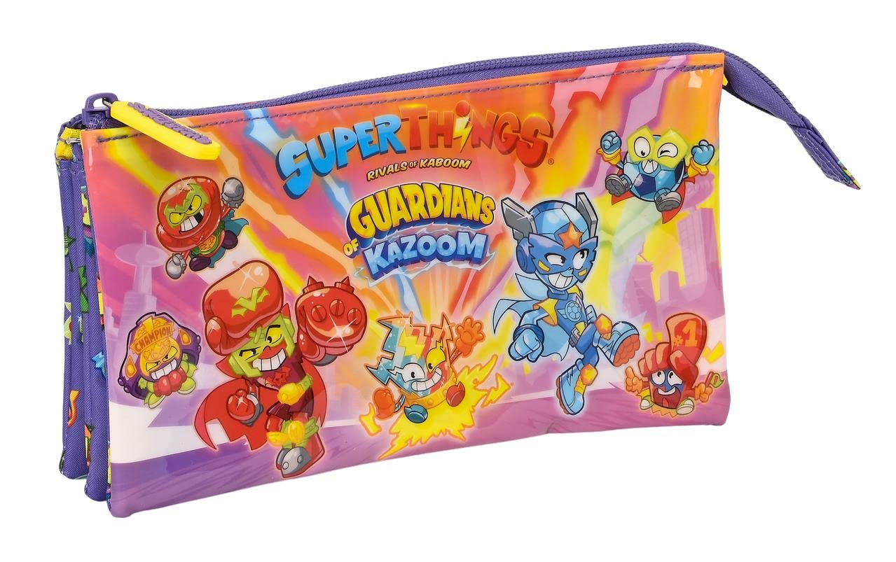 Safta Superthings Guardians of Kazoom Triple Pencil Case, 0.6 liters, Multicolored