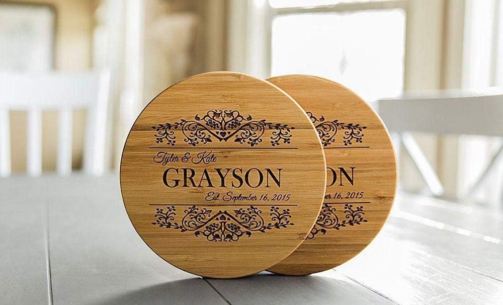 Personalized by Name Trivet Dish Coasters Wood - Large 7in Hot Pads for Pans (Set of 2, Grayson Design)