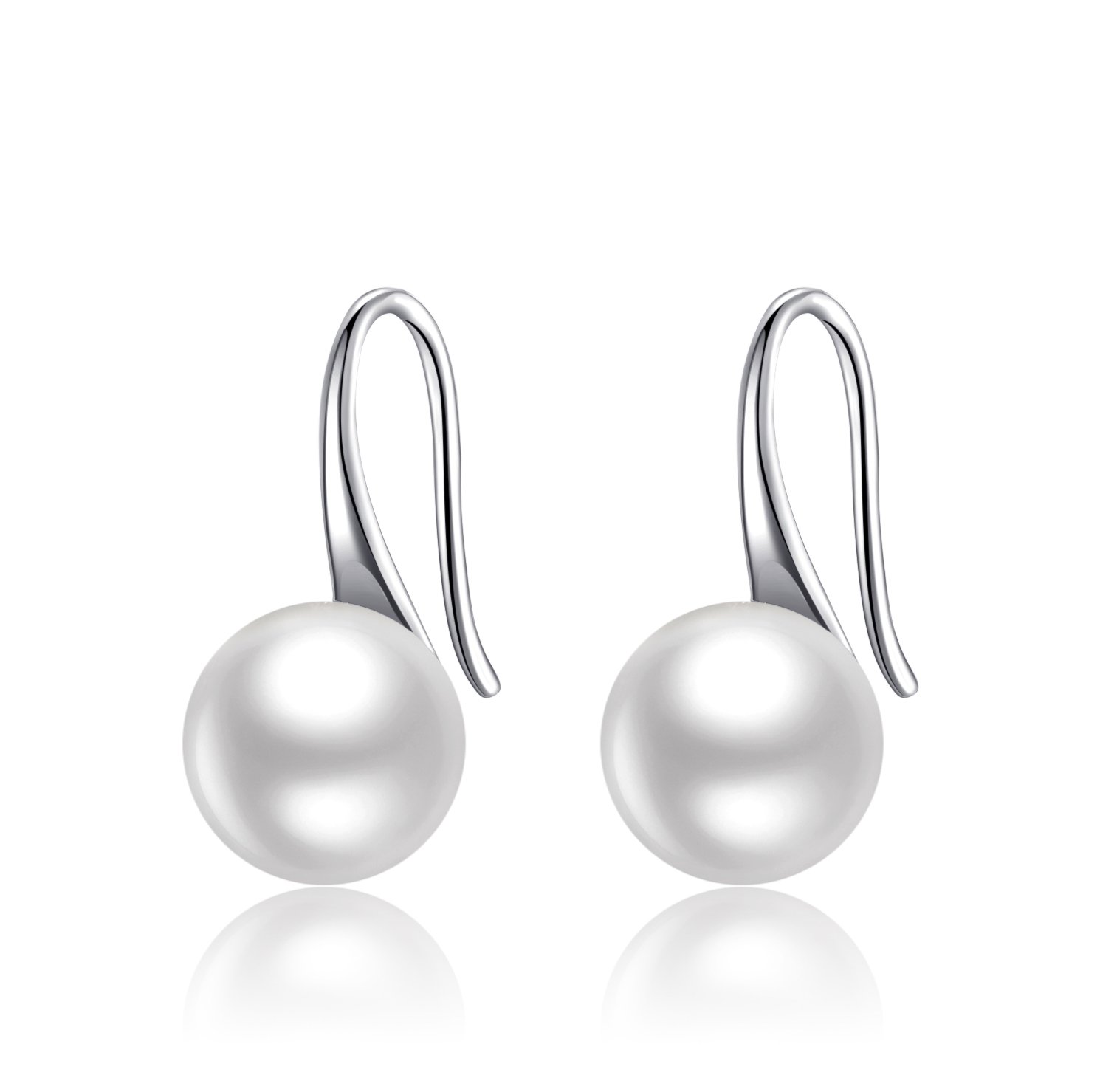 Pearl Earrings For Women, 925 Sterling Silver Freshwater Cultured Pearl Drop Dangle Hook Earring Jewellery (White Gold Plated Sterling Silver,8.0-8.5mm)