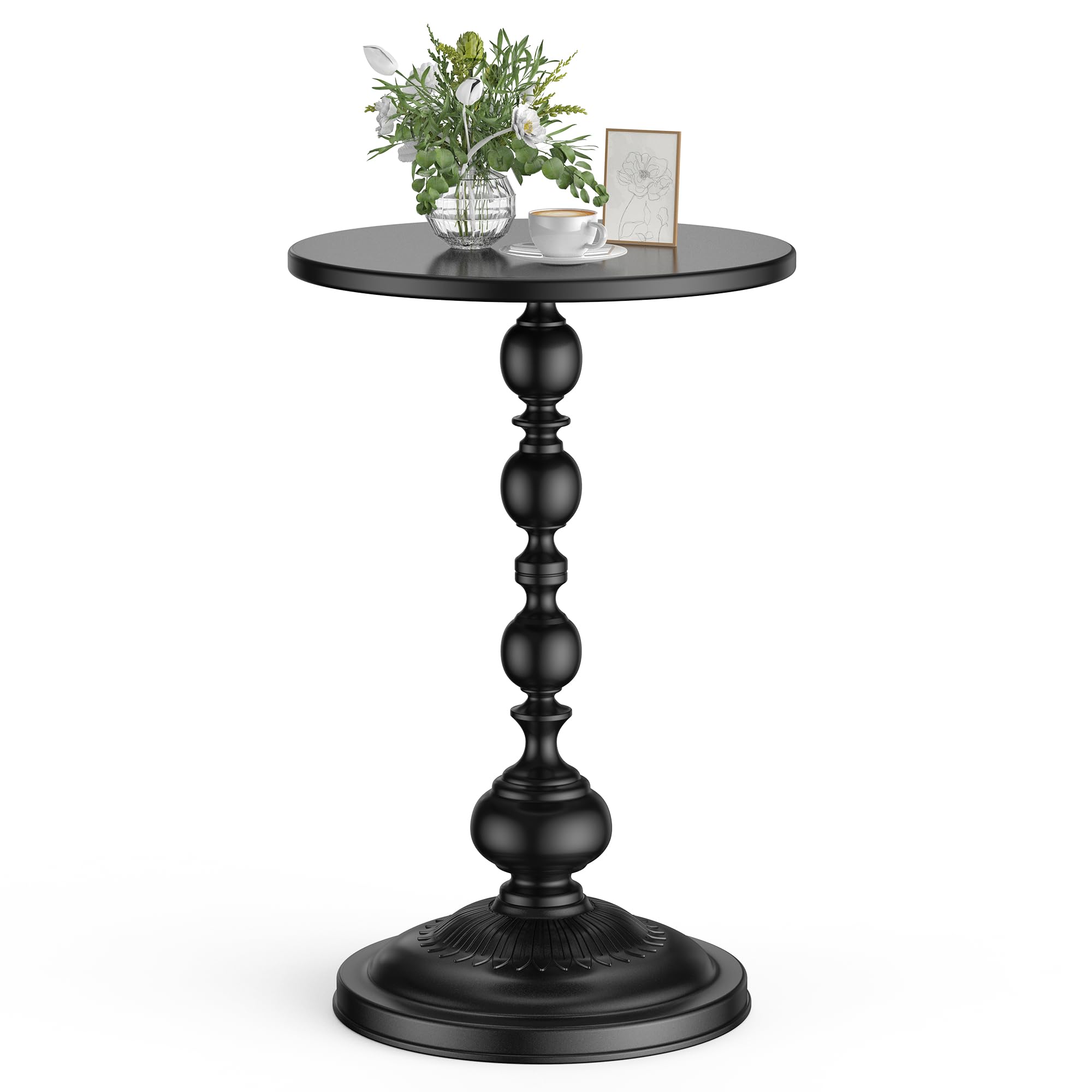 Photo 1 of *WHITE* NTSJJTSS Side Table - Small Round Metal Accent Table for Living Room, Bedroom, Office - Modern Matte Black Pedestal Coffee Table for Small Spaces - 21" Height, Compact Drink Table for Sofa, Corners